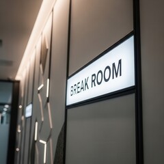 Contemporary Break Room Sign Illuminated, Modern Office Interior Design Aesthetic