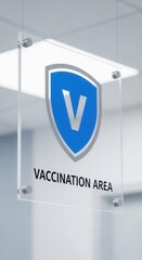 Clear Vaccination Zone Sign Displaying Immunization Symbol, Health Protection, Medical Space