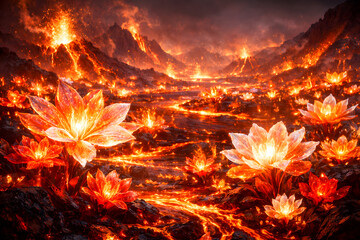 Quantum-Thermal Lava Flora in Heat-Wave Quantum Bloom Surreal Photo