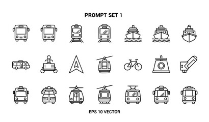  Transportation line icon set with bus train tram ship cable car and bicycle © MD