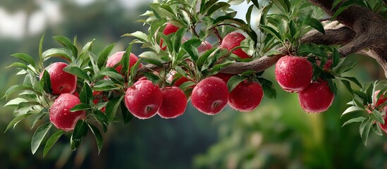 Fototapeta premium Vibrant Apple Trees with Lush Green Leaves in a Natural Setting