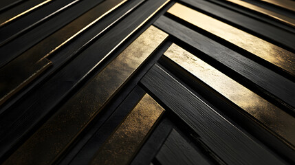 Obraz premium Close up of elegant black and gold geometric pattern with luxurious texture, featuring intersecting lines and metallic sheen. design exudes sophistication and modernity