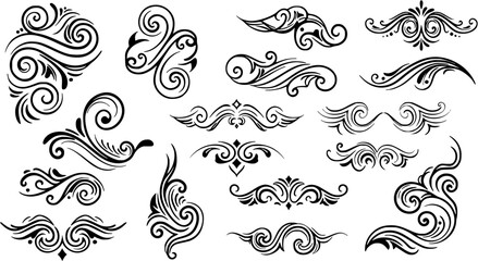 Fototapeta premium Elegant Swirls and Flourishes Vector Set. Decorative Vintage Ornaments, Scrolls, Borders and Corner Design Elements.