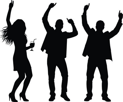 Silhouette of happy people dancing and celebrating at a party or nightclub with drinks for music festival nightlife and event entertainment