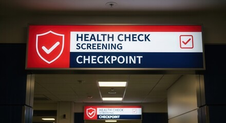 Health Screening Checkpoint Signage Indicating Safety and Security Measures for Passengers
