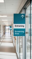 Hospital Corridor Showing Directional Signage For Entraning and Screening Area