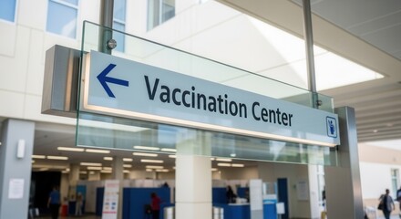Obraz premium Hospital Vaccination Center Sign: Indicating Directions for Immunization Services