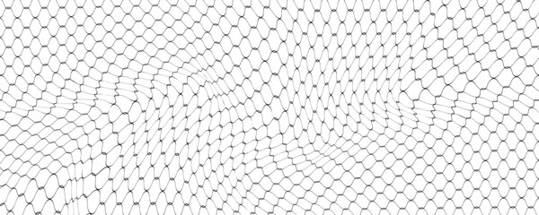 Fishing or soccer net. Repeated hexagon pattern. Black wired mesh texture isolated on white background. Metallic or fabric fence, cage or lattice structure. Vector graphic Illustration. © PECAH
