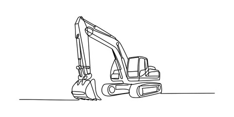 Minimalist continuous line drawing of a heavy duty excavator machine on a white background Vector, illustration © Badhon_Designer