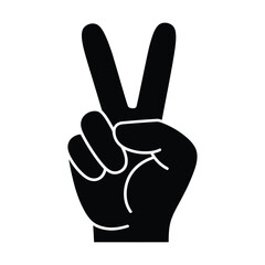 Obraz premium A black silhouette of a hand displaying the victory or peace sign
