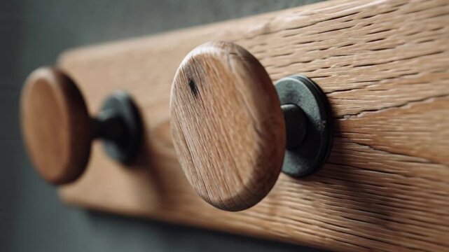 Wooden Coat Rack with Hooks Closeup.