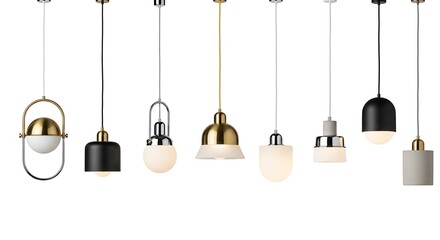 Fototapeta premium Collection of modern pendant lights with various designs and materials