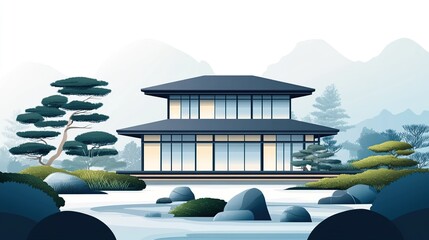 japanese garden with pavilion