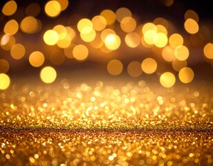 Close-up of gold glitter with blurred bokeh lights, warm and celebratory