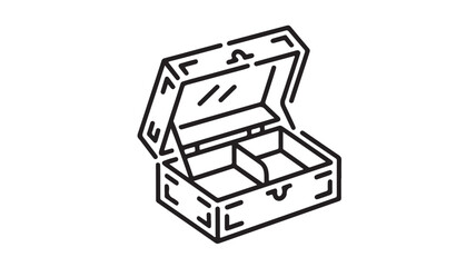 Open treasure chest with compartments in simple line art style on white background for graphic design