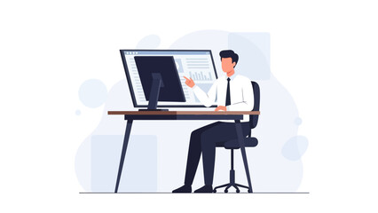 Businessman Analyzing Financial Data on Computer Screen at Desk