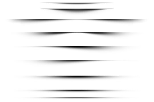 Realistic horizontal drop shadow overlay set with soft gradient stripes on transparent background.