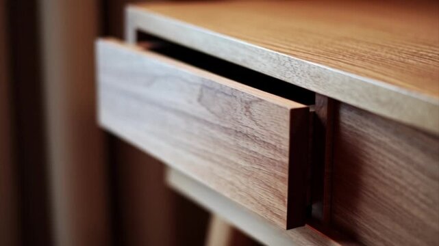 Wooden Drawer Opening Slow Motion Video.