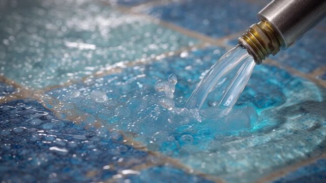 Water Flowing from Hose onto Tiles.