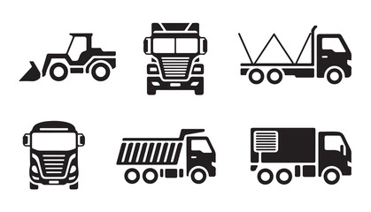 Heavy construction machinery and industrial truck icons representing logistics and building © MD.RAHIM
