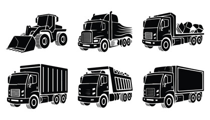 Detailed industrial truck illustrations featuring construction vehicles and cargo transport © MD.RAHIM