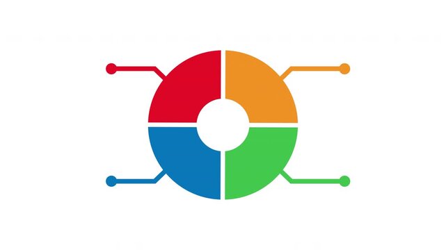 Animated colorful circle infographic chart with four segments and data pointers for business report and financial analysis concept