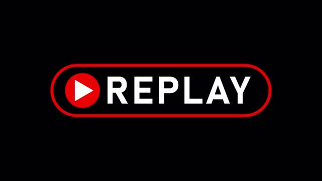 Replay Sign Icon Loop Animation with red frame Alpha Channel