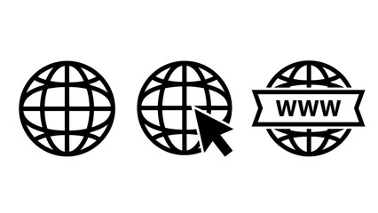 Fototapeta premium Global Web Technology Icons Depicting Internet World Wide Web Connectivity and Digital Communication.