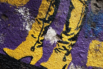 Glittery High Heels Art Painting with Abstract Purple Silver and Gold Background Featuring Shimmering Texture Celebration Theme Decorative Still Life