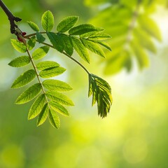 Close-up of vibrant green leaves on a tree branch, sunlight