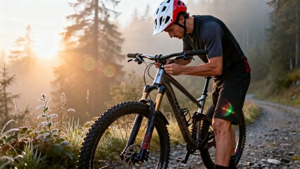 Naklejka premium someone who is repairing a bicycle