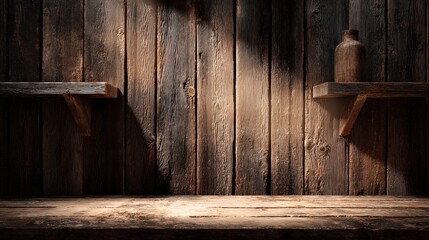 Textured Wood Panel with Dramatic Light and Shadow Showing Detailed Grain and Rich Brown Color