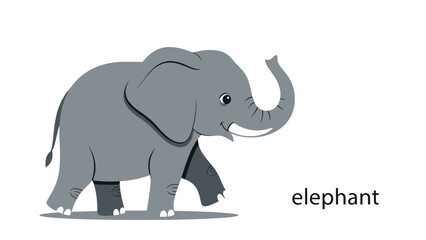 Obraz premium Friendly gray elephant is shown walking forward with a large smile and its trunk raised slightly against a clean white background.