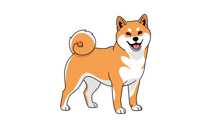 Fototapeta premium Happy shiba inu dog standing with a smiling face and a curled tail in a clean vector illustration style for pet lovers.