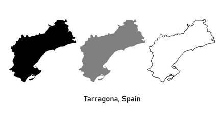 Fototapeta premium Map of Tarragona, a province in Spain. Map with various styles of outlines, black and gray.