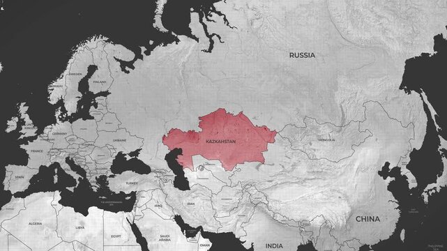 Detailed political map highlighting the geographic location and borders of the country Kazakhstan
