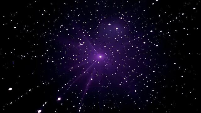 With a smooth transition, the exploding vitamin sphere with radiant trails bursts forth in a shower of deep violet hues, each radiant trail twinkling like distant stars as they scatter,