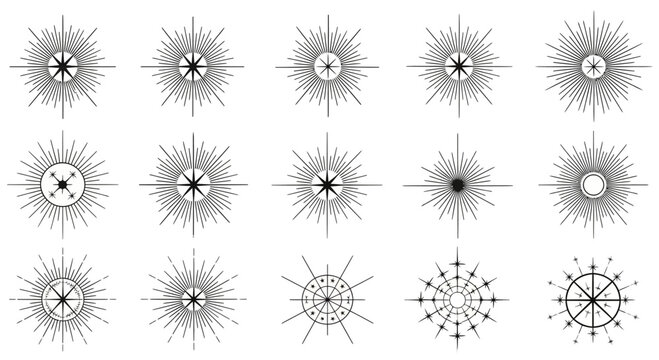 Vintage Compass Rose Collection: Nautical Starbursts, Sunbursts, and Navigation Symbols