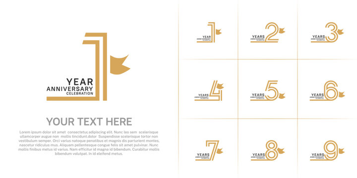 Anniversary logo style double line number set with ribbon. brown color on white background for celebration event