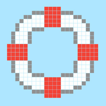 8-bit pixel art lifebuoy safety ring icon