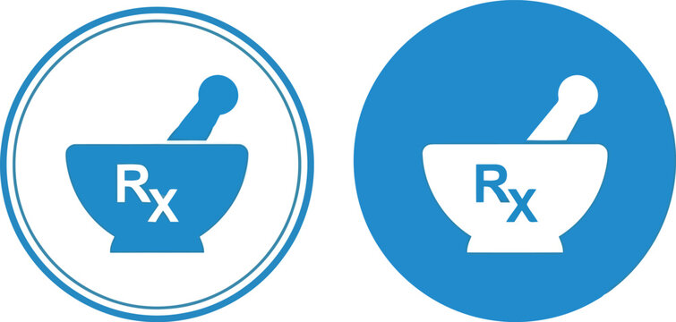 Mortar pestle rx symbol health pharmacy medical icon set simple vector design vector