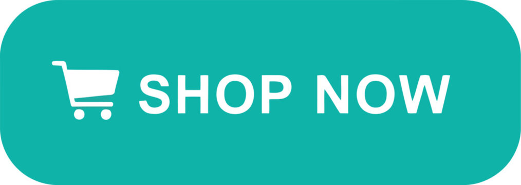 Teal shop now button with shopping cart icon for online retail and e commerce promotions vector