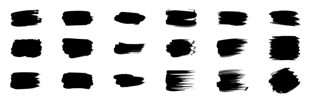 Set of thick black paint brush strokes and grunge ink textures