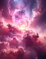 Cosmic display of swirling nebula with brilliant light at the center