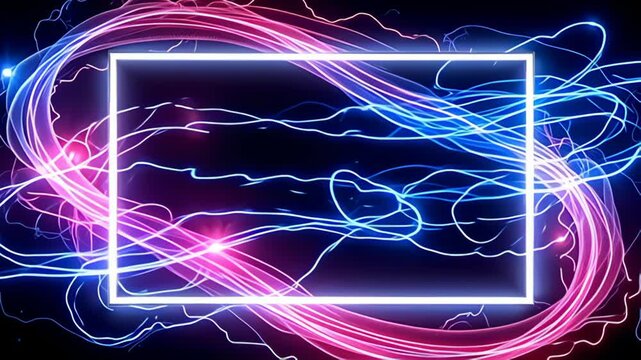 In a dynamic display, the Minimal white Border Frame flickering on black canvas is overshadowed by endless spirals of shifting colors, where neon pinks and electric blues create a vivid