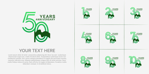 Fototapeta premium Anniversary logo type set with double line number. green color and ribbon for celebration event