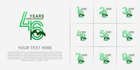 Fototapeta premium Anniversary logo type set with double line number. green color and ribbon for celebration event