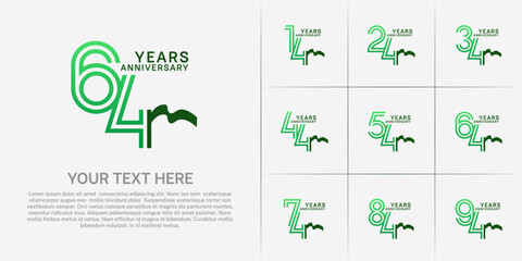 Fototapeta premium Anniversary logo type set with double line number. green color and ribbon for celebration event