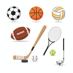 Collection of sports equipment and balls