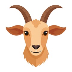 A front-facing cartoon image of a goat head, showing details